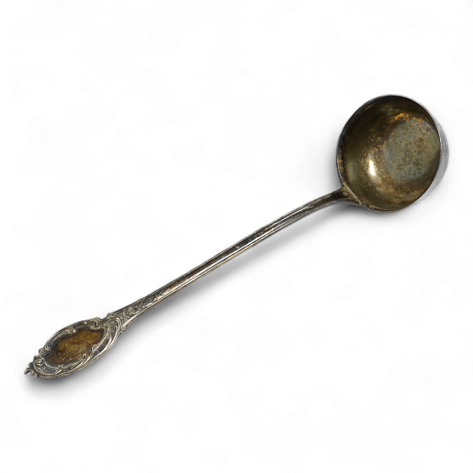 A German 800 standard white metal soup ladle, 36.3cm, 8.7oz.